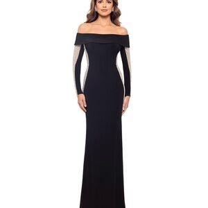 Xscape Black Off-Shoulder Long Sleeve Dress Size 6